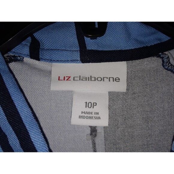 Liz Claiborne Dress Size 10P Cap Sleeve Blue Geometric MIDI Button Down - Picture 8 of 9